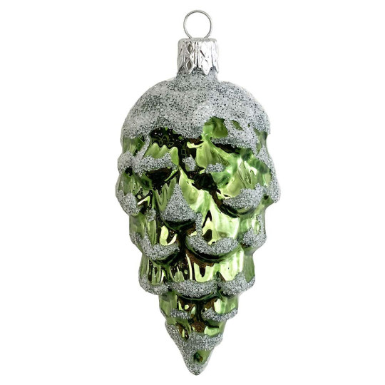 Green Pine Cone with Open Scales Blown Glass Christmas Ornament ~ 3-1/2" long