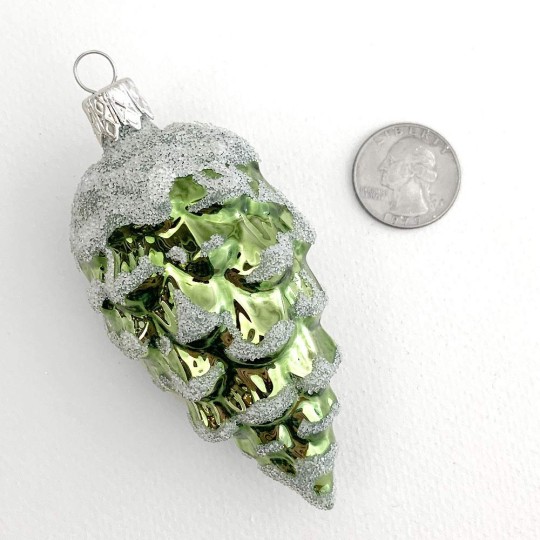 Green Pine Cone with Open Scales Blown Glass Christmas Ornament ~ 3-1/2" long