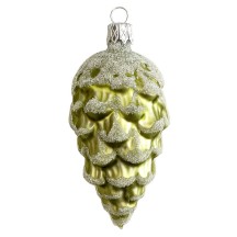 Matte Green Pine Cone with Open Scales Blown Glass Christmas Ornament ~ 3-1/2" long