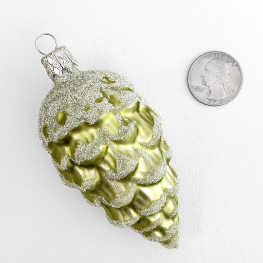 Matte Green Pine Cone with Open Scales Blown Glass Christmas Ornament ~ 3-1/2" long