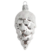 Silver Pine Cone with Open Scales Blown Gass Christmas Ornament ~ 3-1/2" long