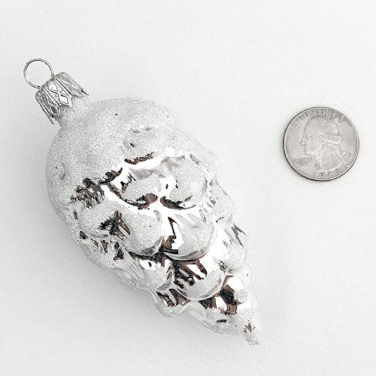 Silver Pine Cone with Open Scales Blown Gass Christmas Ornament ~ 3-1/2" long