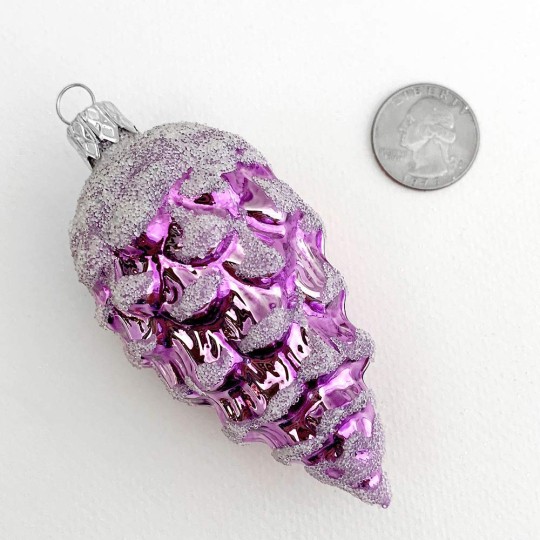 Violet Purple Pine Cone with Open Scales Blown Glass Christmas Ornament ~ 3-1/2" long