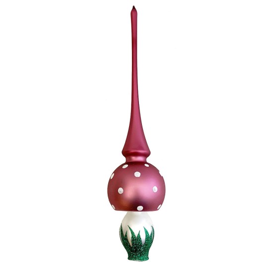 Matte Pink Blown Glass Mushroom Tree Topper ~ Czech Repub. ~ 10" tall