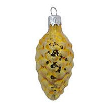 Petite Shiny Gold Pine Cone Ornament ~ Czech Republic ~ 2-3/8" long