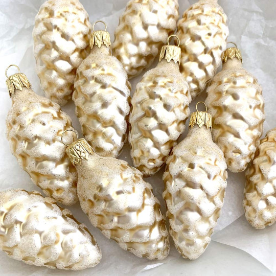 Petite Matte Champagne Pine Cone Christmas Ornament ~ 2-3/8" long