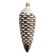 Long Dark Brown Pine Cone Glass Christmas Ornament ~ 5-1/2" long