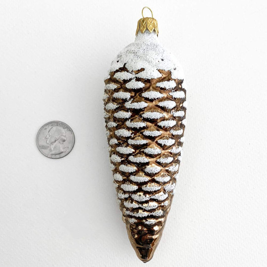Long Dark Brown Pine Cone Glass Christmas Ornament ~ 5-1/2" long