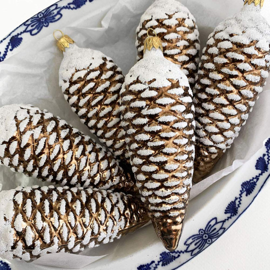 Long Dark Brown Pine Cone Glass Christmas Ornament ~ 5-1/2" long