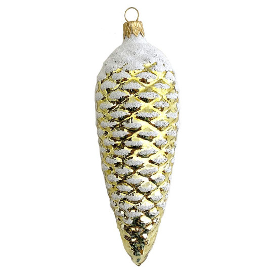 Long Gold Pine Cone Glass Christmas Ornament ~ 5-1/2" long