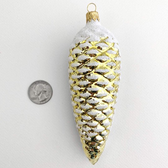 Long Gold Pine Cone Glass Christmas Ornament ~ 5-1/2" long