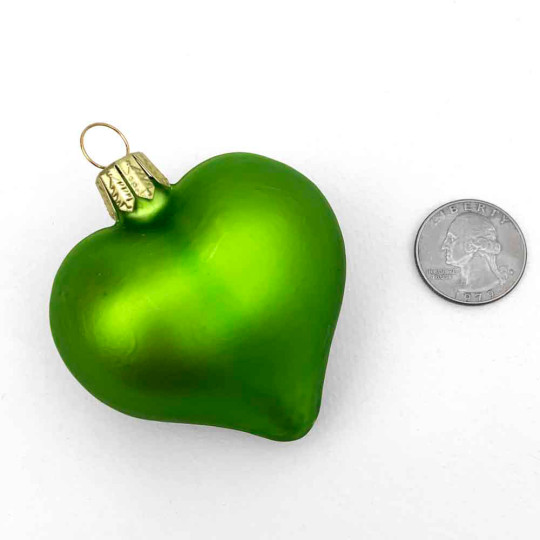 Matte Kiwi Green Blown Glass Heart Ornament ~ Germany ~ 2-1/2" long