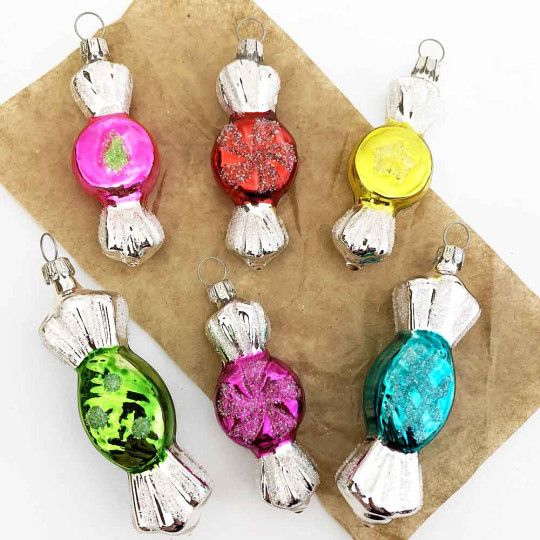 Colorful Small Candies Blown Glass Ornaments ~ Germany ~ Boxed Set