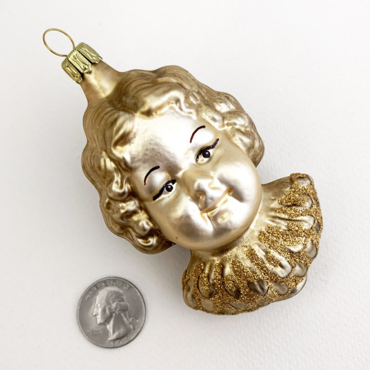 Large Angel Head Blown Glass Ornament ~ Germany ~ 3-3/4" tall