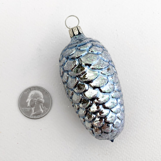Light Blue Pine Cone Blown Glass Ornament ~ Germany ~ 3" tall