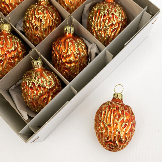 Matte Copper Blown Glass Walnut Ornament ~ Germany ~ 2-1/4" tall