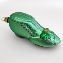 Green Fancy Slipper Shoe Blown Glass Ornament ~ Germany ~ 4" long