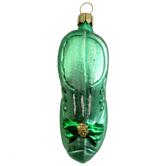 Green Fancy Slipper Shoe Blown Glass Ornament ~ Germany ~ 4" long