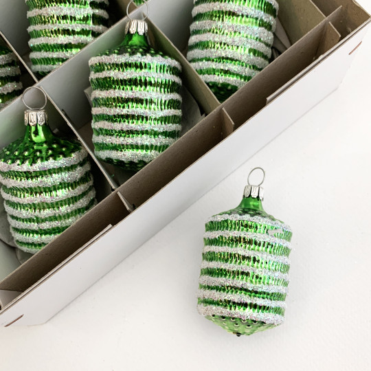 Green Blown Glass Lantern Ornament ~ Germany ~ 2-1/2" tall