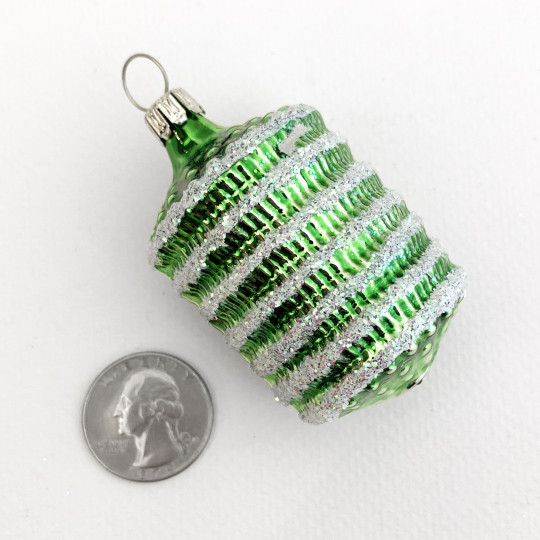 Green Blown Glass Lantern Ornament ~ Germany ~ 2-1/2" tall