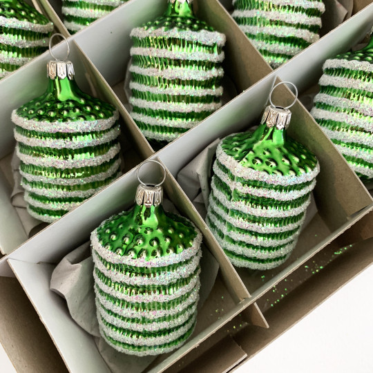 Green Blown Glass Lantern Ornament ~ Germany ~ 2-1/2" tall