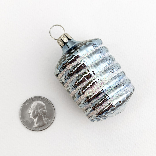 Light Blue Blown Glass Lantern Ornament ~ Germany ~ 2-1/2" tall