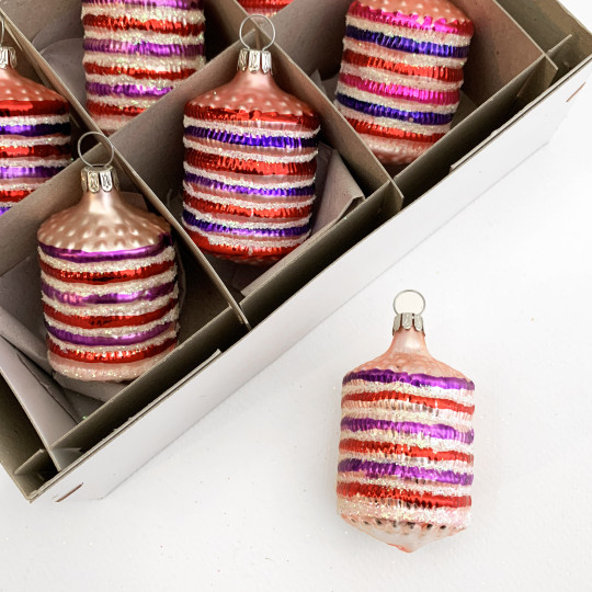 Multi-colored Blown Glass Lantern Ornament ~ Germany ~ 2-1/2" tall