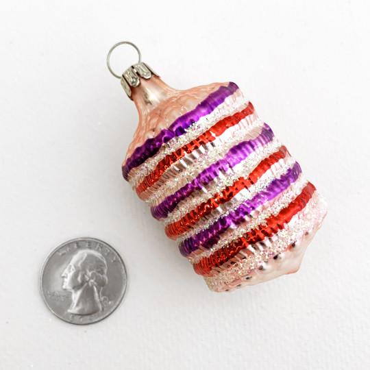 Multi-colored Blown Glass Lantern Ornament ~ Germany ~ 2-1/2" tall