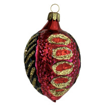 Black and Wine Red Blown Glass Fancy Nut Ornament ~ Germany ~ 2-3/4" tall
