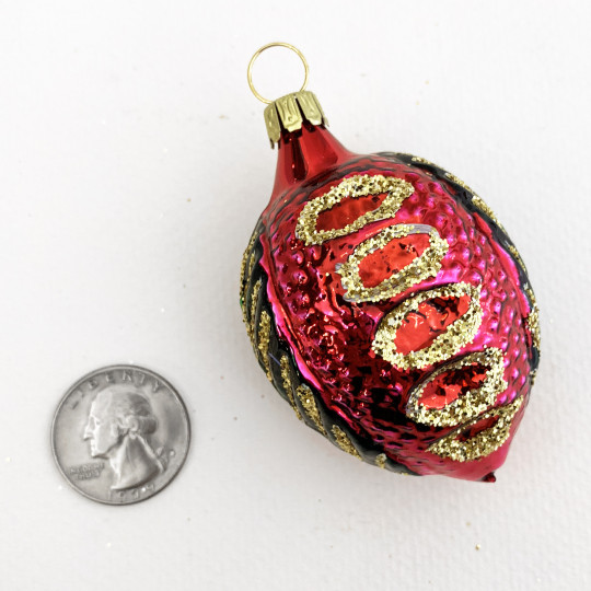 Black and Wine Red Blown Glass Fancy Nut Ornament ~ Germany ~ 2-3/4" tall
