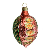Pink and Green Blown Glass Fancy Nut Ornament ~ Germany ~ 2-3/4" tall