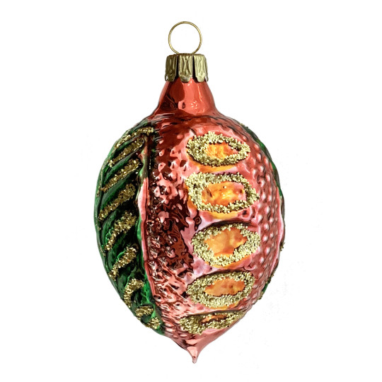 Pink and Green Blown Glass Fancy Nut Ornament ~ Germany ~ 2-3/4" tall