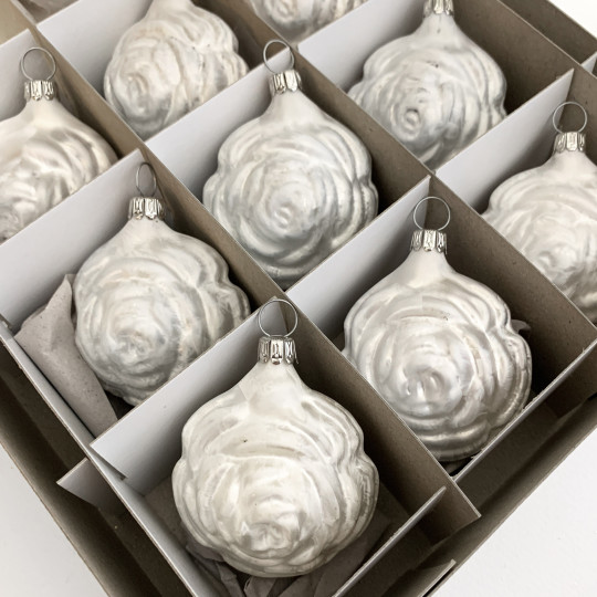 Matte White Rose Blown Glass Ornament ~ Germany ~ 2-1/4" tall