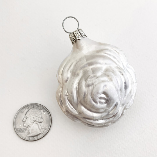 Matte White Rose Blown Glass Ornament ~ Germany ~ 2-1/4" tall