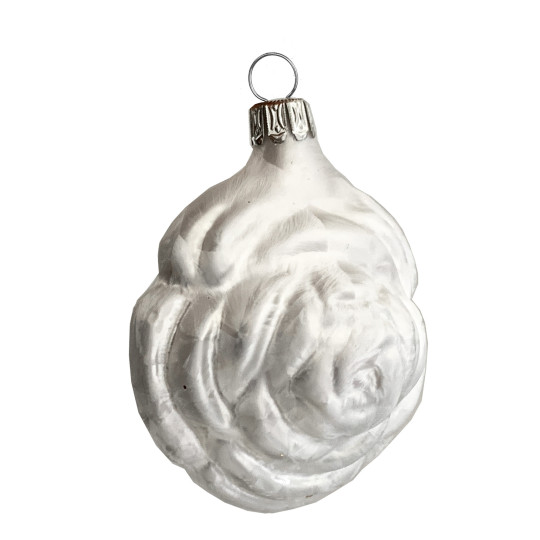 Matte White Rose Blown Glass Ornament ~ Germany ~ 2-1/4" tall