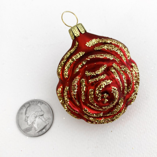 Matte Burgundy Rose Blown Glass Ornament ~ Germany ~ 2-1/4" tall