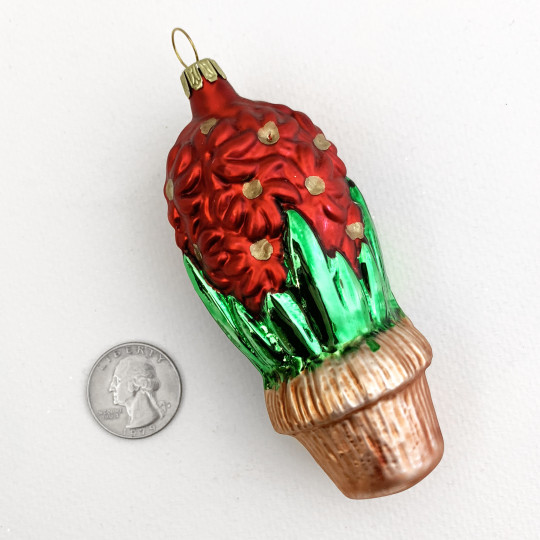 Red Amaryllis Bulbs Blown Glass Ornament ~ Germany ~ 4" tall