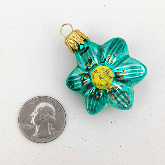 Small Aqua Flower Ornament ~ Czech Republic ~ 1-3/4" tall