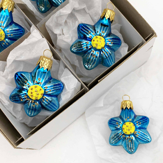 Small Blue Flower Ornament ~ Czech Republic ~ 1-3/4" tall