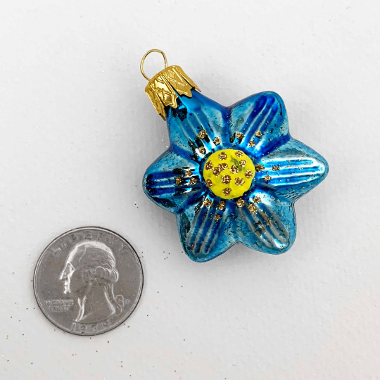 Small Blue Flower Ornament ~ Czech Republic ~ 1-3/4" tall