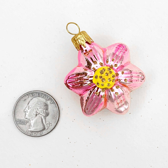Small Light Pink Flower Ornament ~ Czech Republic ~ 1-3/4" tall