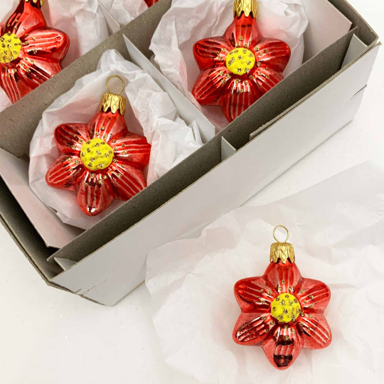 Small Orange Flower Ornament ~ Czech Republic ~ 1-3/4" tall