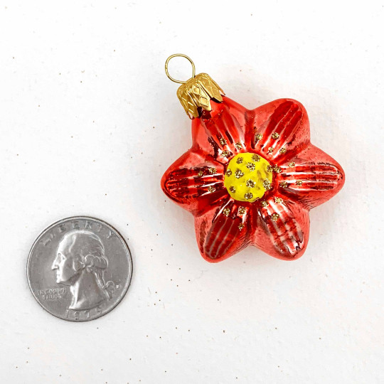 Small Orange Flower Ornament ~ Czech Republic ~ 1-3/4" tall