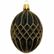 Matte Black Quilted Blown Glass Ornament ~ Czech Republic ~ 3" tall