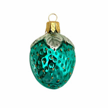 Small Aqua Strawberry Blown Glass Ornament ~ Czech Republic ~ 2" long