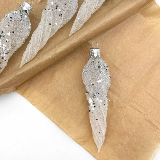 Frosted Twist Icicle Blown Glass Christmas Ornament ~ Czech Republic ~ 4" long