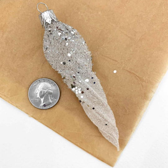 Frosted Twist Icicle Blown Glass Christmas Ornament ~ Czech Republic ~ 4" long