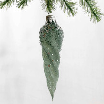 Pale Green Frosted Twist Icicle Blown Glass Christmas Ornament ~ Czech Republic ~ 4" long