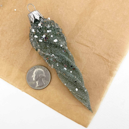Pale Green Frosted Twist Icicle Blown Glass Christmas Ornament ~ Czech Republic ~ 4" long