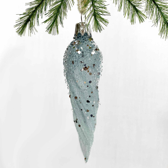Light Blue Frosted Twist Icicle Blown Glass Christmas Ornament ~ Czech Republic ~ 4" long